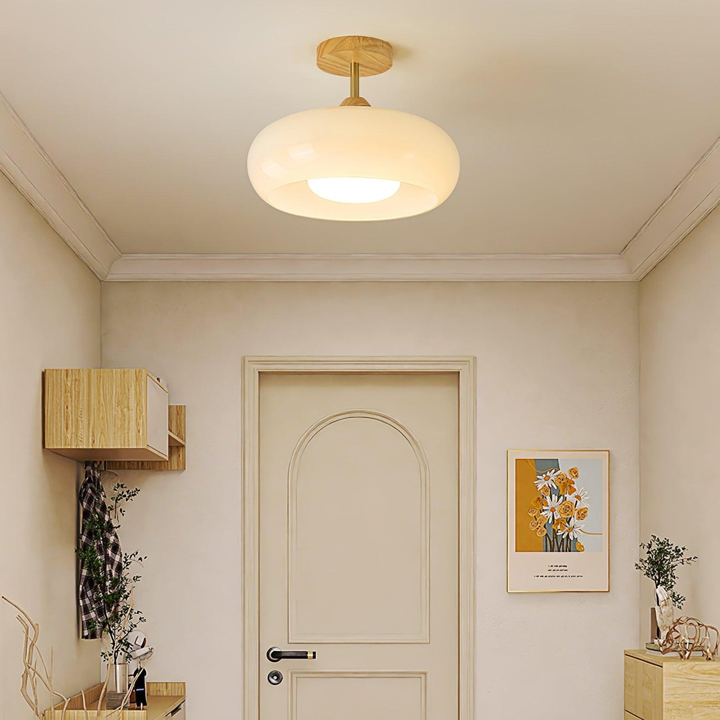 NordicAura | Elegant Wooden Glass Semi-Flush Mount Ceiling Light 2
