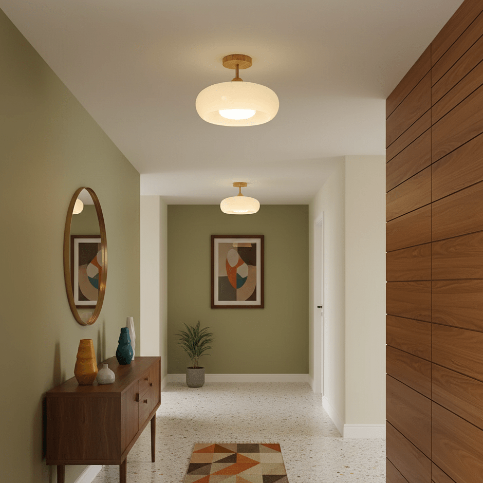 NordicAura | Elegant Wooden Glass Semi-Flush Mount Ceiling Light 6