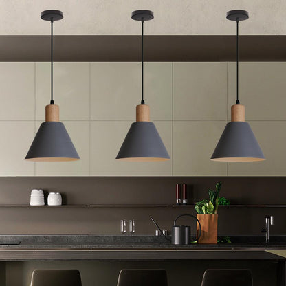Nordic Wood Cone Pendant Light | Minimalist Kitchen Pendant Lighting with Adjustable Height | Perfect for Dining and Reading Spaces 4