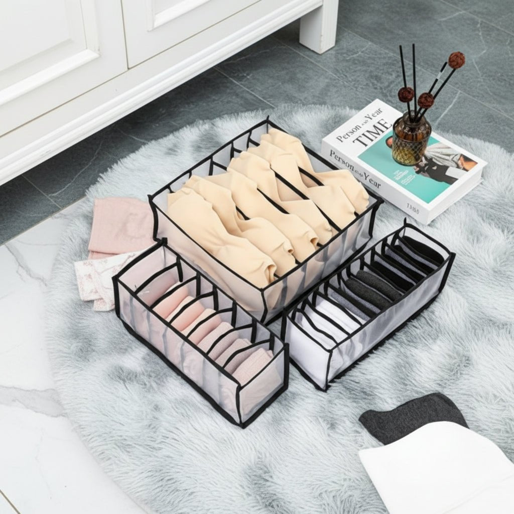 Drawer Organizer for Underwear, Wardrobe Organisers with Grid Compartments, Fabric Clothes Organiser for Socks and Bras_02