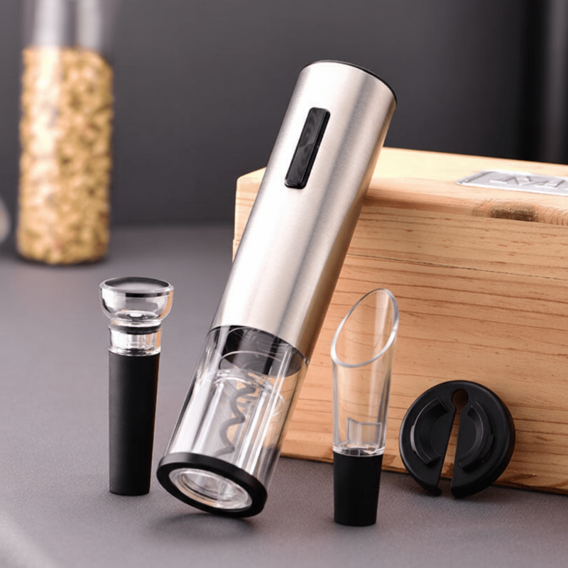 Electric Wine Opener, 4 in 1 Electric Corkscrew with Foil Cutter, Pourer and Wine Bottle Stopper, Wine Gift Set_00