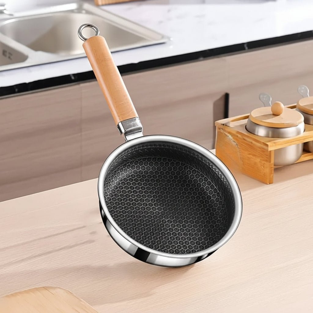 Stainless Steel Pan, Non Stick Frying Pan with Wooden Handle, Induction Pan for Gas and Electric Hobs_04