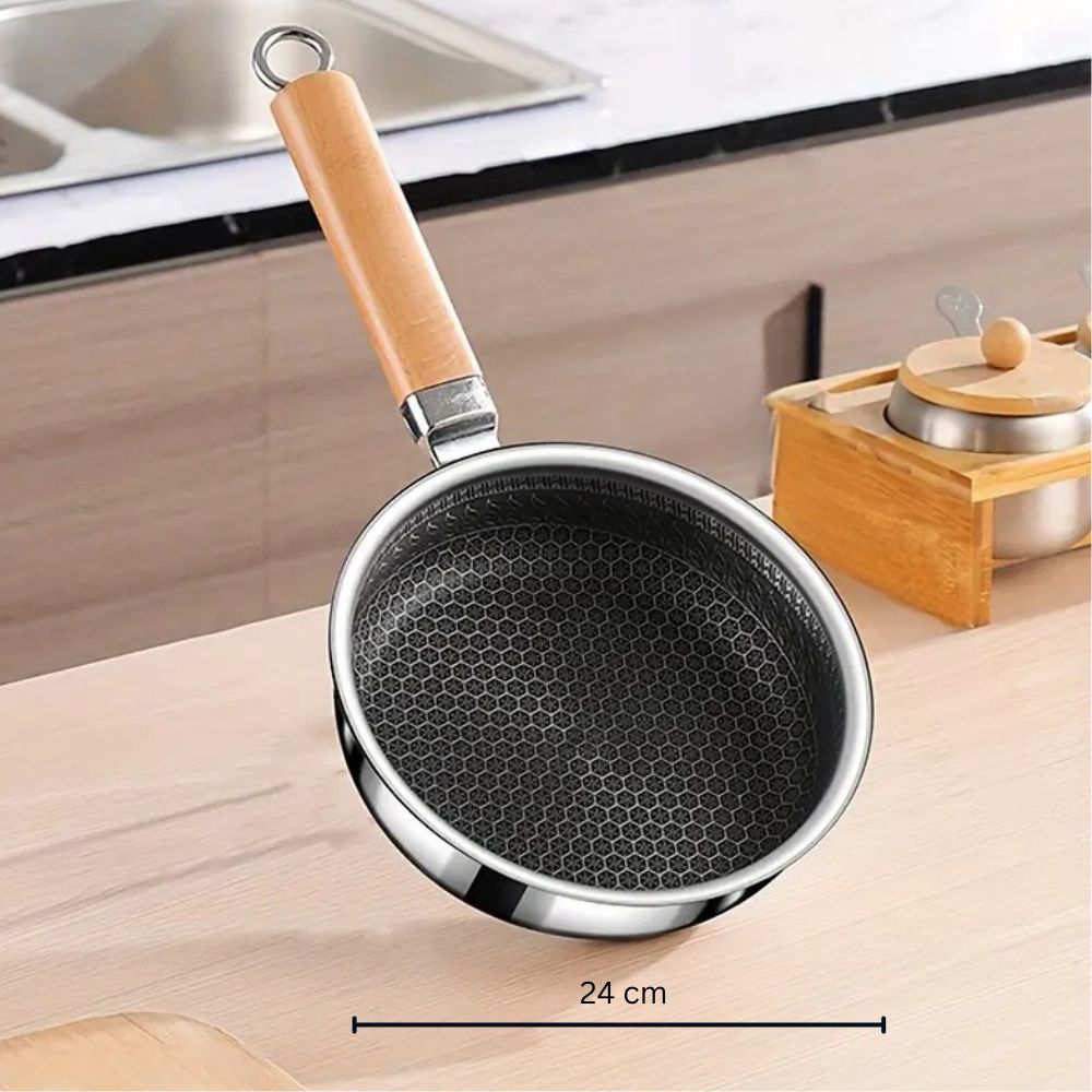 Stainless Steel Pan, Non Stick Frying Pan with Wooden Handle, Induction Pan for Gas and Electric Hobs_05