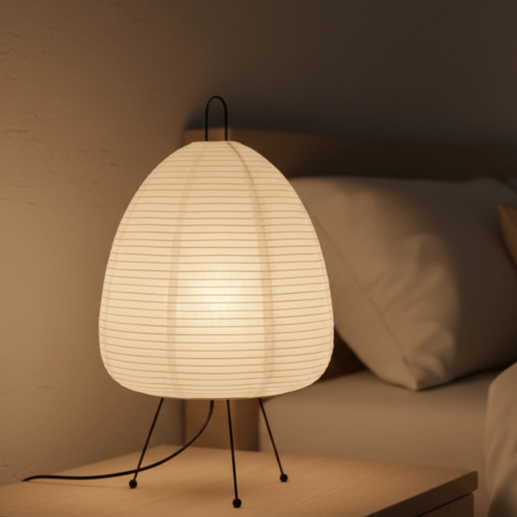 Table Lamp, Rice Paper Lamp with Iron Base, Retro Small Table Lamp for Living Room and Bedroom Mood Lighting