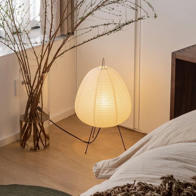 Table Lamp, Rice Paper Lamp with Iron Base, Retro Small Table Lamp for Living Room and Bedroom Mood Lighting
