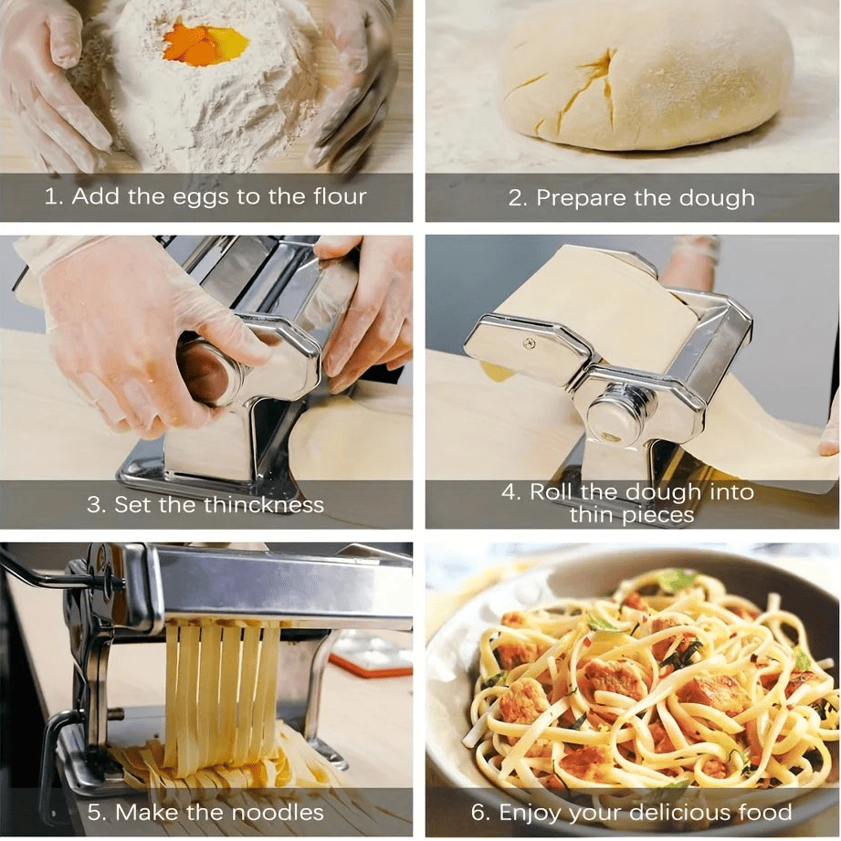 Pasta Maker Machine, Manual Pasta Machine with 7 Thickness Settings, Stainless Steel Pasta Roller and Cutter for Lasagne_06