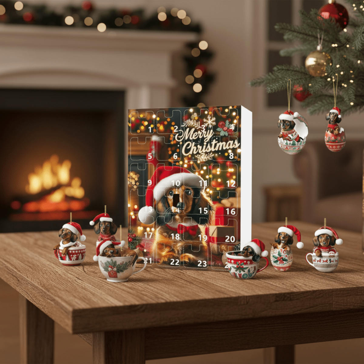 Dachshund Advent Calendar, Christmas Countdown with 24 Sausage Dog Ornaments, Dachshund Gifts for Dog Lovers