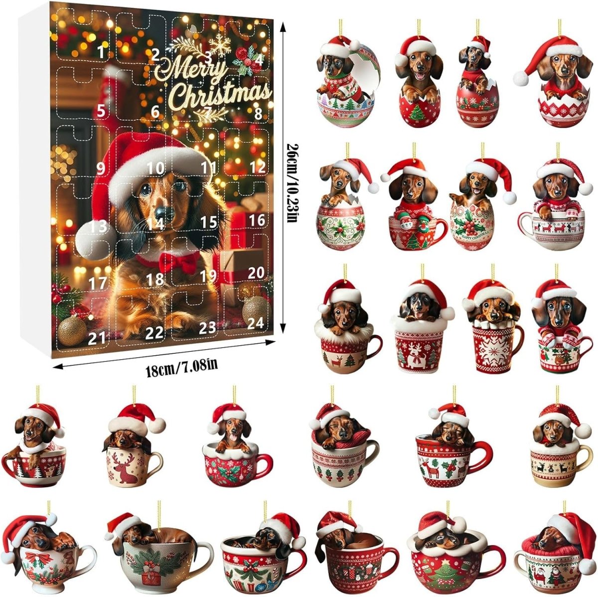 Dachshund Advent Calendar, Christmas Countdown with 24 Sausage Dog Ornaments – image 7