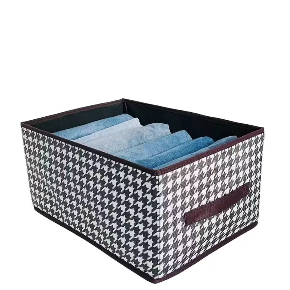 Storage Boxes with Compartments, Houndstooth Fabric Storage Box, Clothes Storage Box, Wardrobe Organiser_06