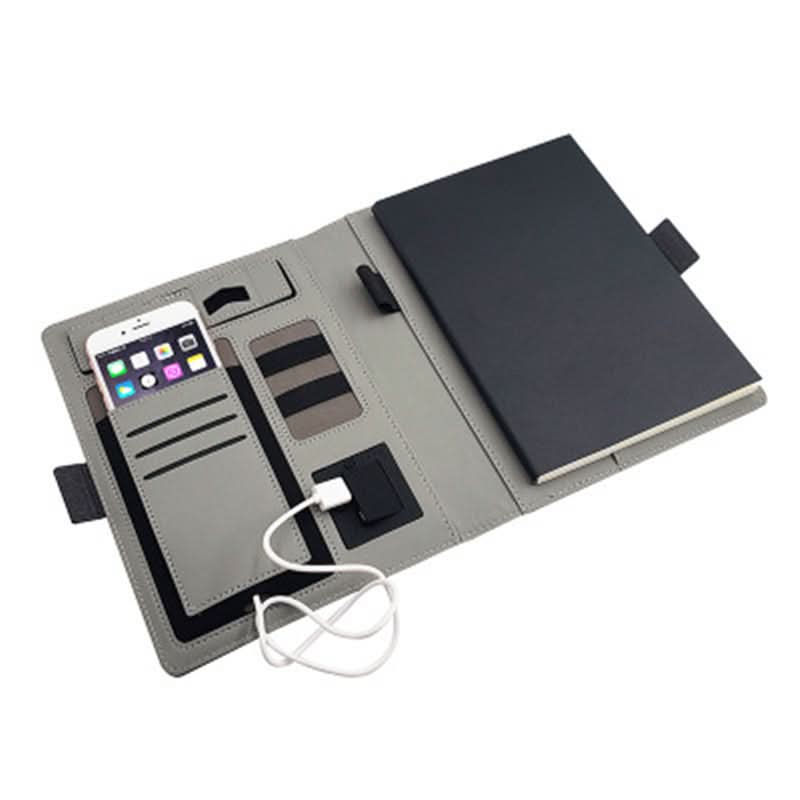 A5 Notebook with Wireless Charging, PU Leather Notebook Cover with Pen Holder, Refillable Notebook, A5 Folder_03