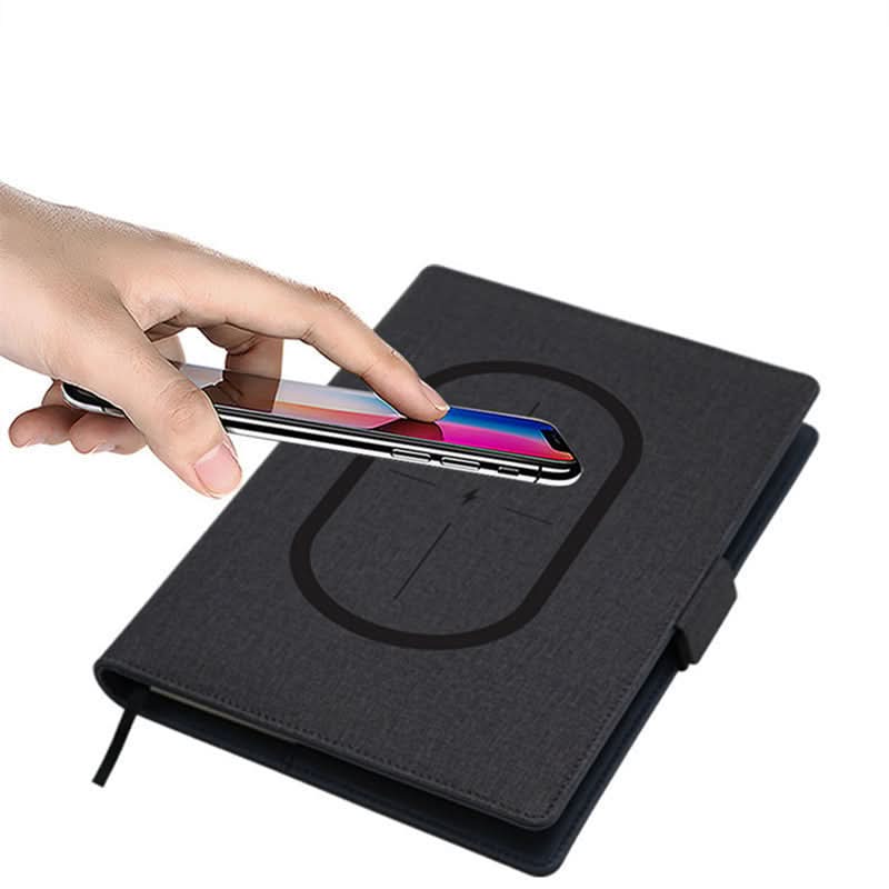A5 Notebook with Wireless Charging, PU Leather Notebook Cover with Pen Holder, Refillable Notebook, A5 Folder_04