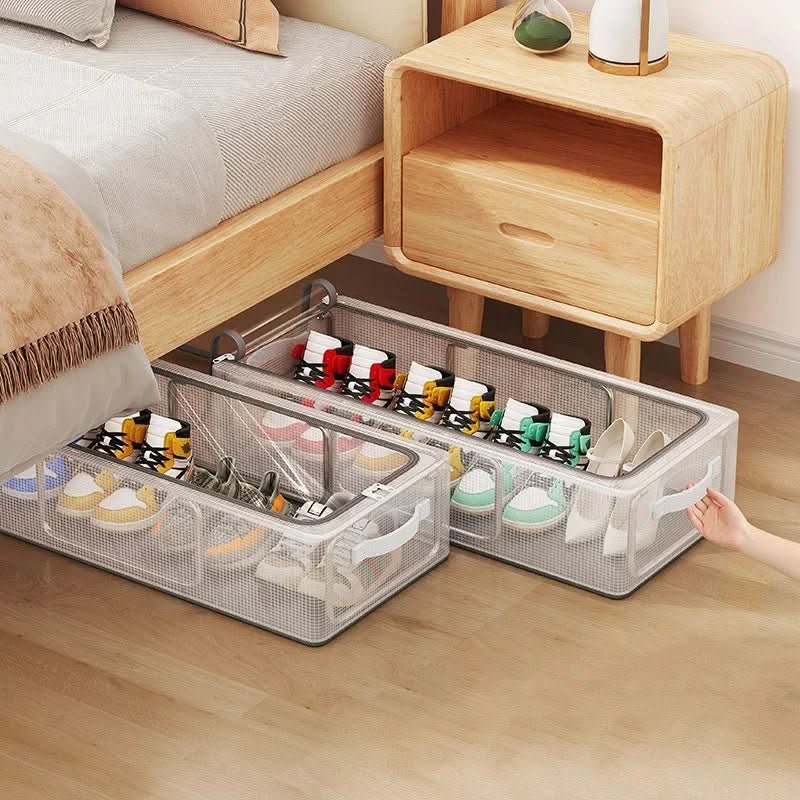 Shoe Storage Boxes, Clear Plastic Shoe Boxes with Ventilation, Stackable Plastic Storage Boxes with Steel Frame_05