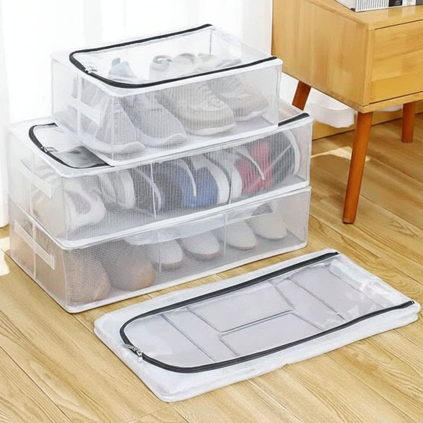 Shoe Storage Boxes, Clear Plastic Shoe Boxes with Ventilation, Stackable Plastic Storage Boxes with Steel Frame_06