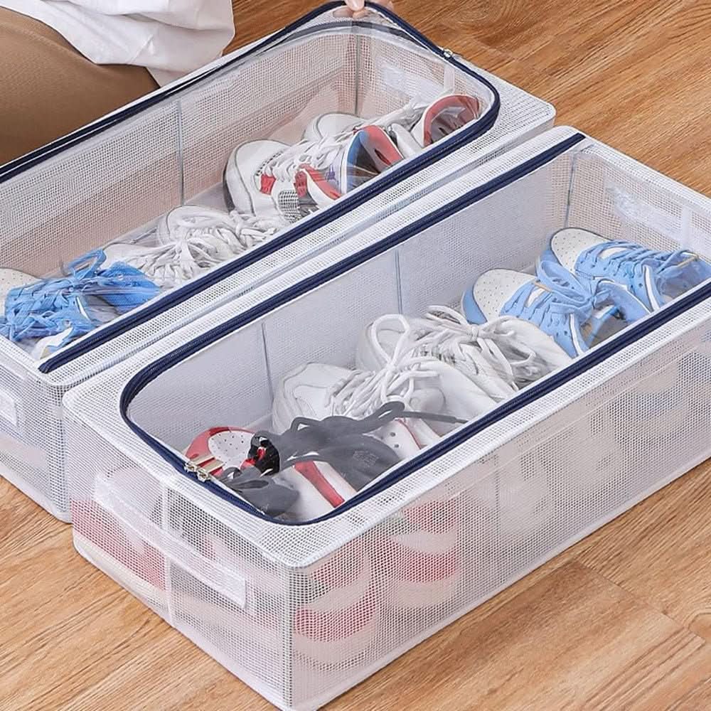 Shoe Storage Boxes, Clear Plastic Shoe Boxes with Ventilation, Stackable Plastic Storage Boxes with Steel Frame_07