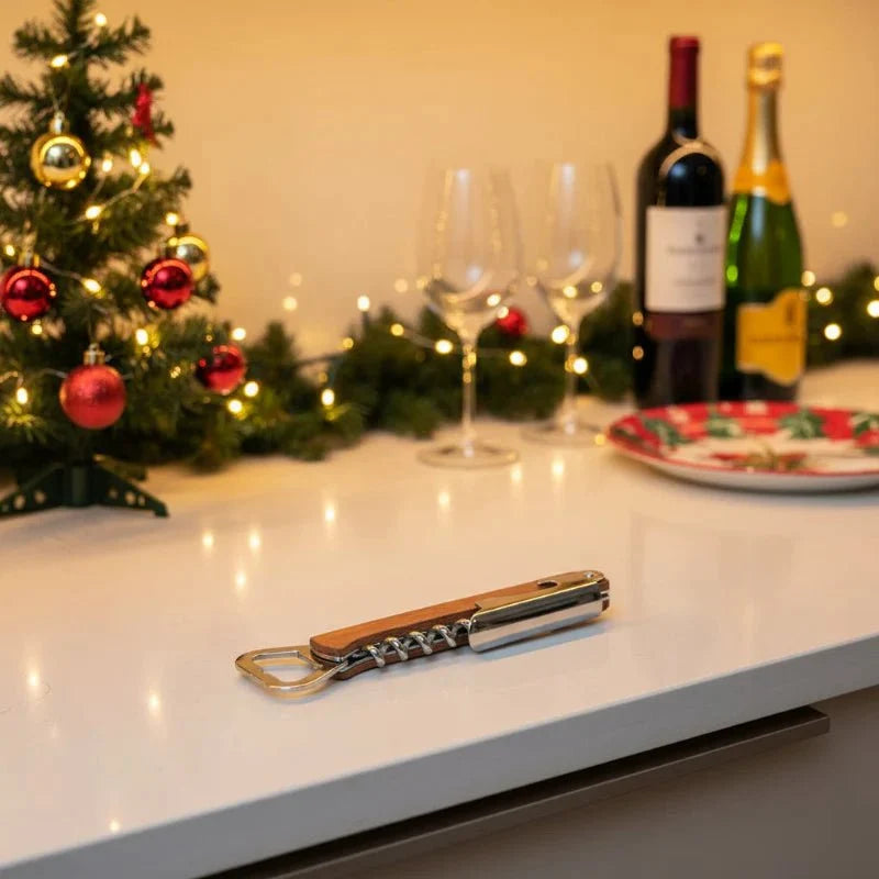 Personalised Bottle Opener 3 in 1 for Wine and Beer, Wooden Wine Bottle Opener with Engraved Name