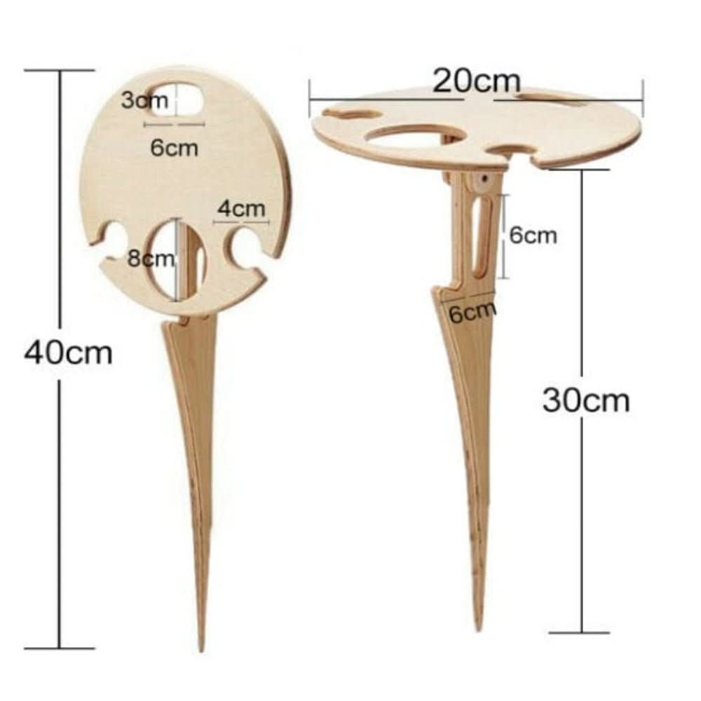 Picnic Table for Wine and Snacks, Portable Wooden Picnic Table with Ground Spike, Wine Glass Holder and Bottle Holder_03