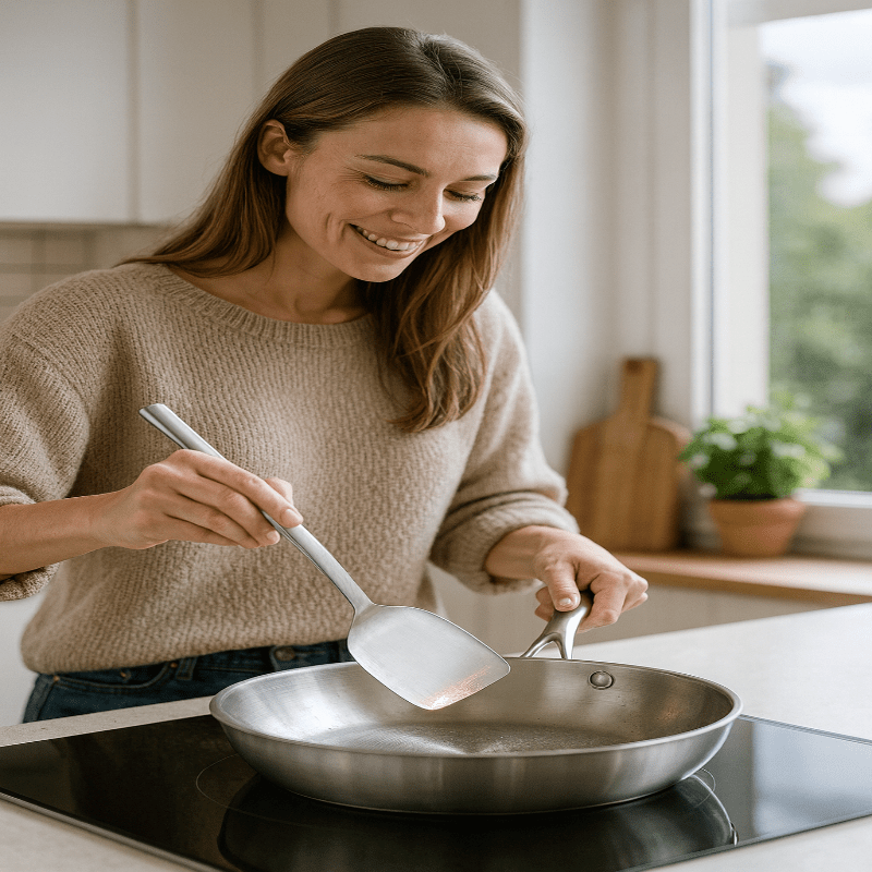 Stainless Steel Pan, Uncoated Frying Pan for Induction Hob and Gas, Induction Pan 22 cm, 26 cm, 28 cm_01