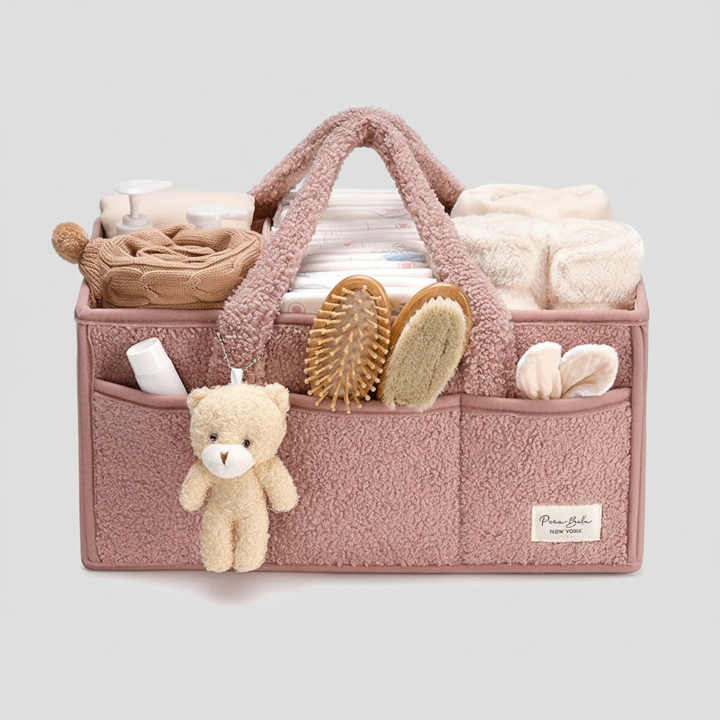 Plush Sherpa Diaper Caddy Organizer with Adjustable Dividers | Versatile Baby Storage Solution for Easy Nursery Organization 10