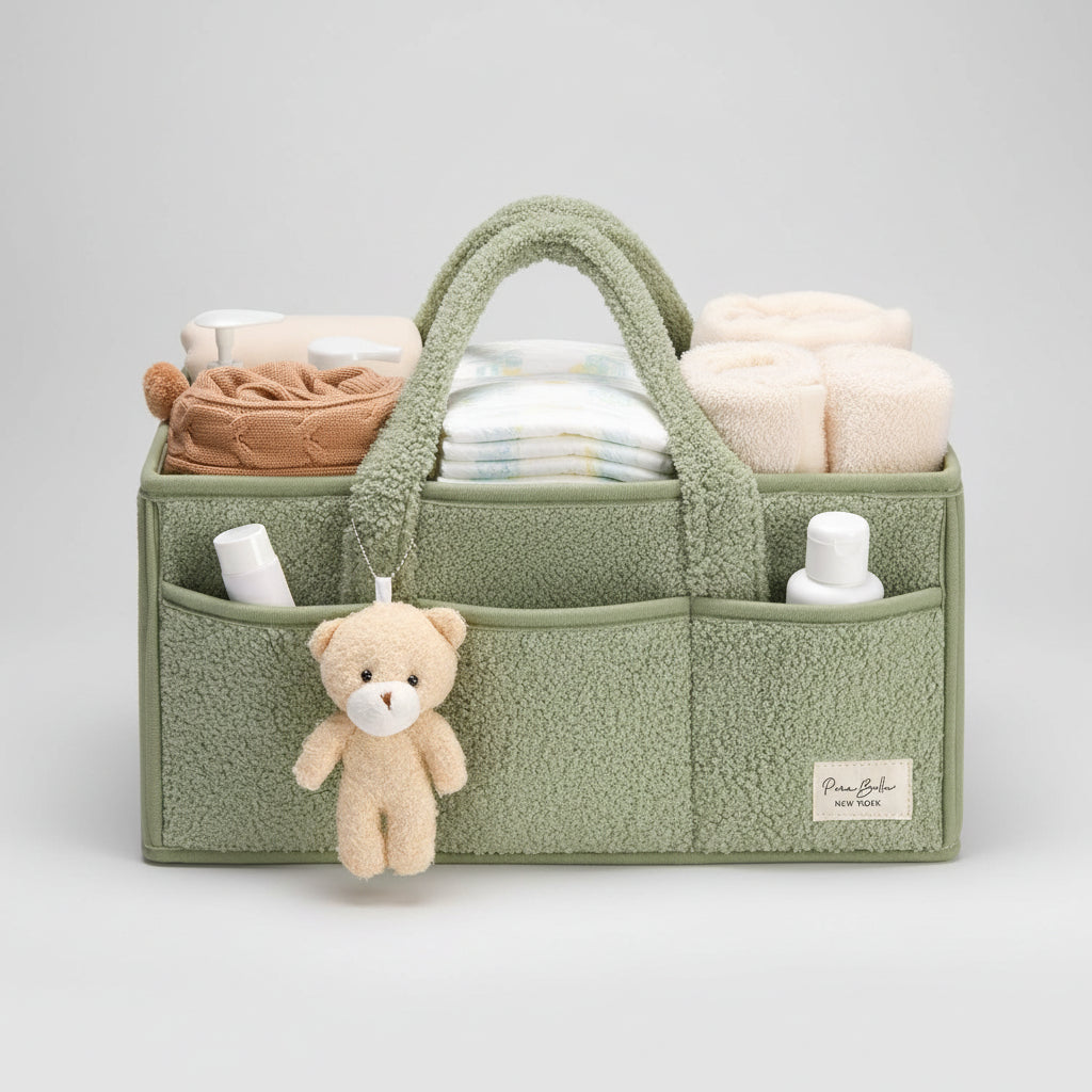 Plush Sherpa Diaper Caddy Organizer with Adjustable Dividers | Versatile Baby Storage Solution for Easy Nursery Organization 12