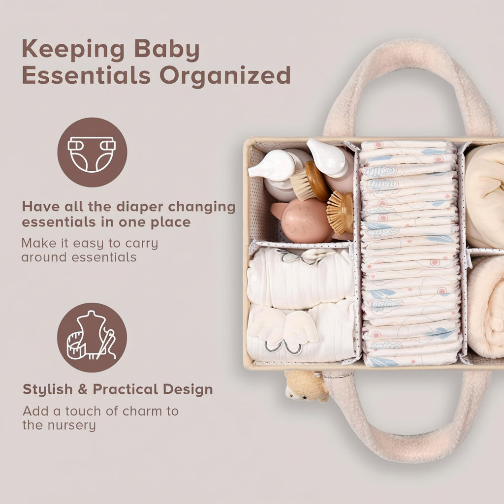 Plush Sherpa Diaper Caddy Organizer with Adjustable Dividers | Versatile Baby Storage Solution for Easy Nursery Organization 3