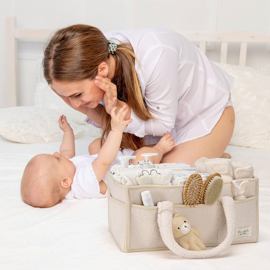 Plush Sherpa Diaper Caddy Organizer with Adjustable Dividers | Versatile Baby Storage Solution for Easy Nursery Organization 4