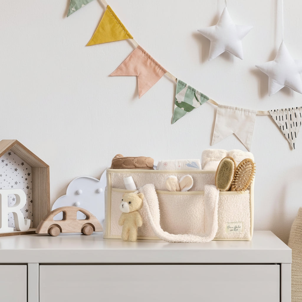 Plush Sherpa Diaper Caddy Organizer with Adjustable Dividers | Versatile Baby Storage Solution for Easy Nursery Organization 7
