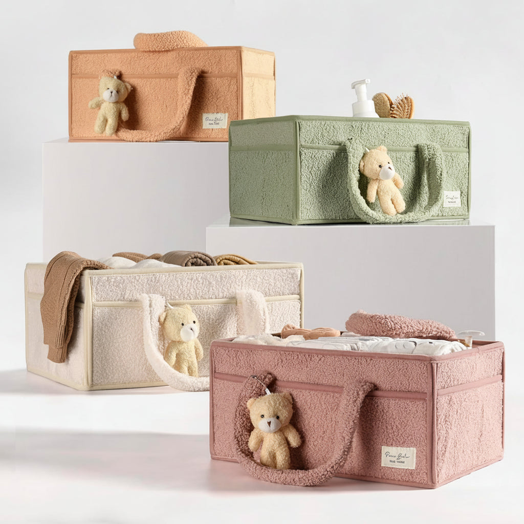 Plush Sherpa Diaper Caddy Organizer with Adjustable Dividers | Versatile Baby Storage Solution for Easy Nursery Organization 8
