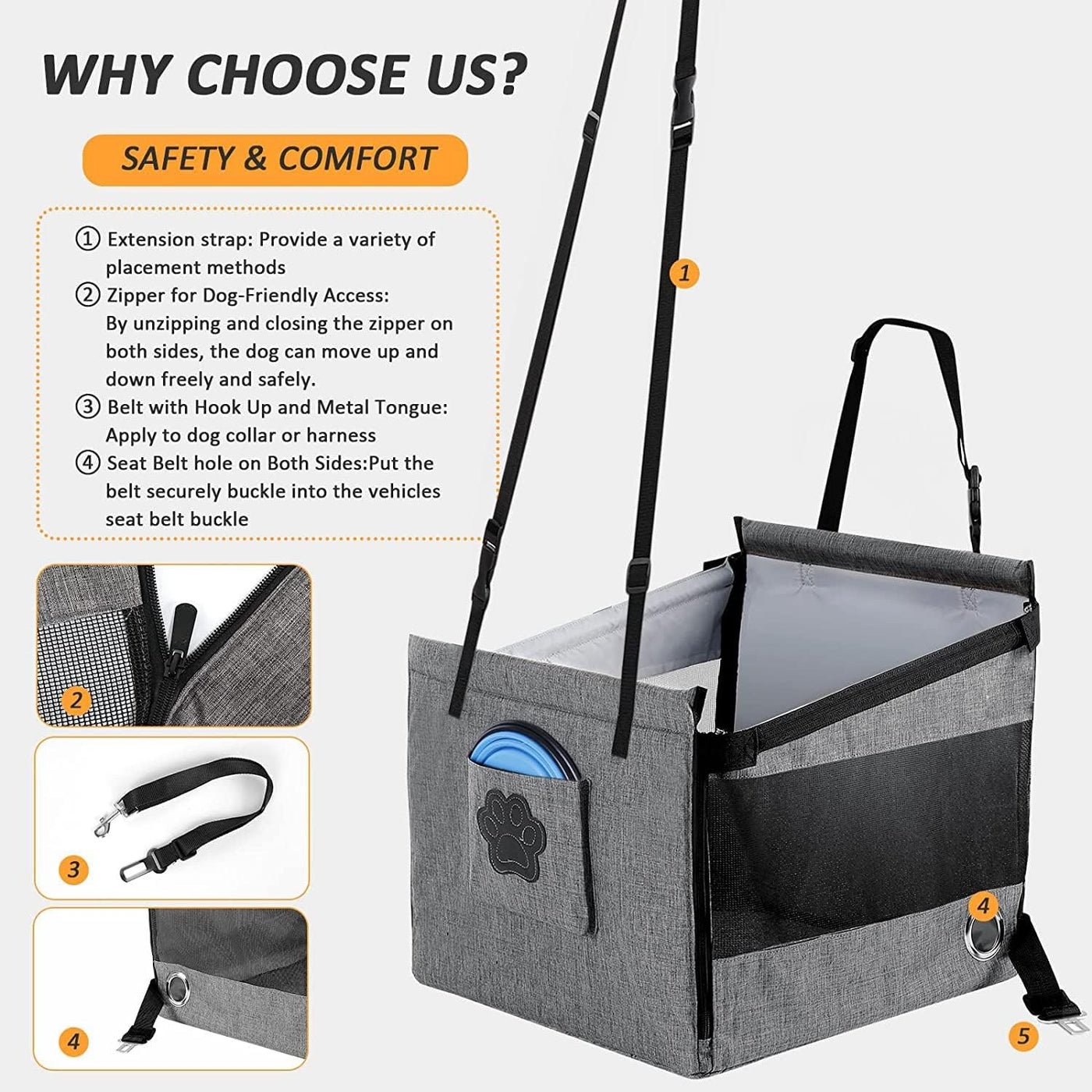 PoochPod | Portable Dog & Cat Car Seat with Waterproof Design | Spacious Comfort for Safe Travel 2