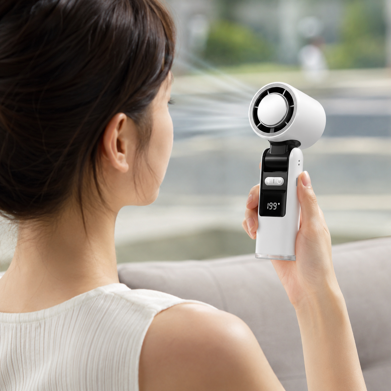 Portable Cooling Fan | Handheld USB Rechargeable Fan with Digital Display | Versatile Personal Airflow for Travel and Office