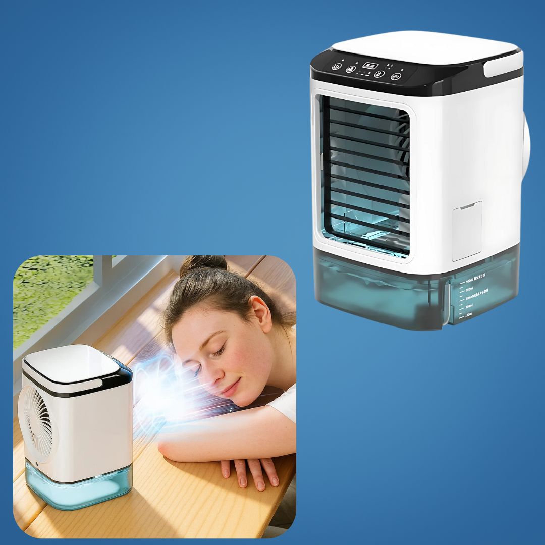 Portable Evaporative Cooler | Compact 12W Fan with 900ml Tank | Efficient Cooling for Small Spaces 0
