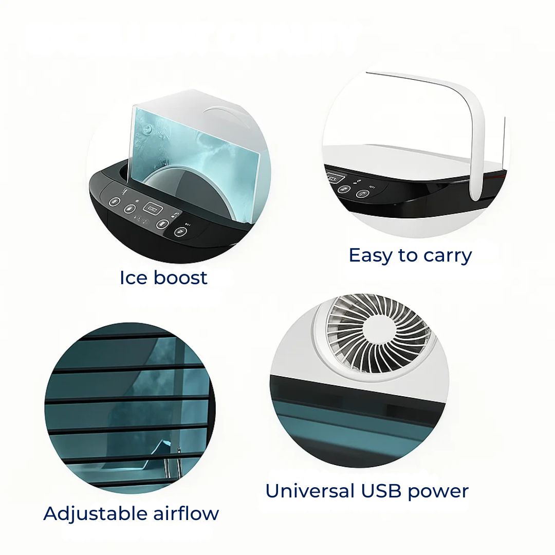 Portable Evaporative Cooler | Compact 12W Fan with 900ml Tank | Efficient Cooling for Small Spaces 5