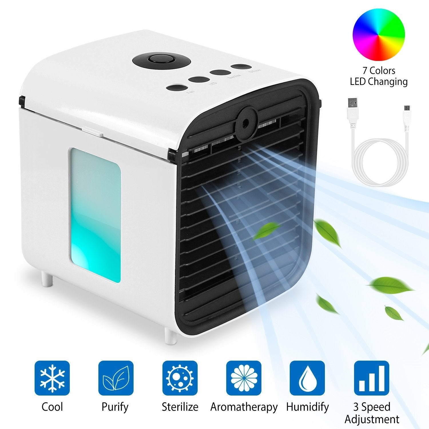 Portable Fan | Mini Air Conditioner with 7 LED Colors | Compact Cooling Solution for Refreshing Comfort