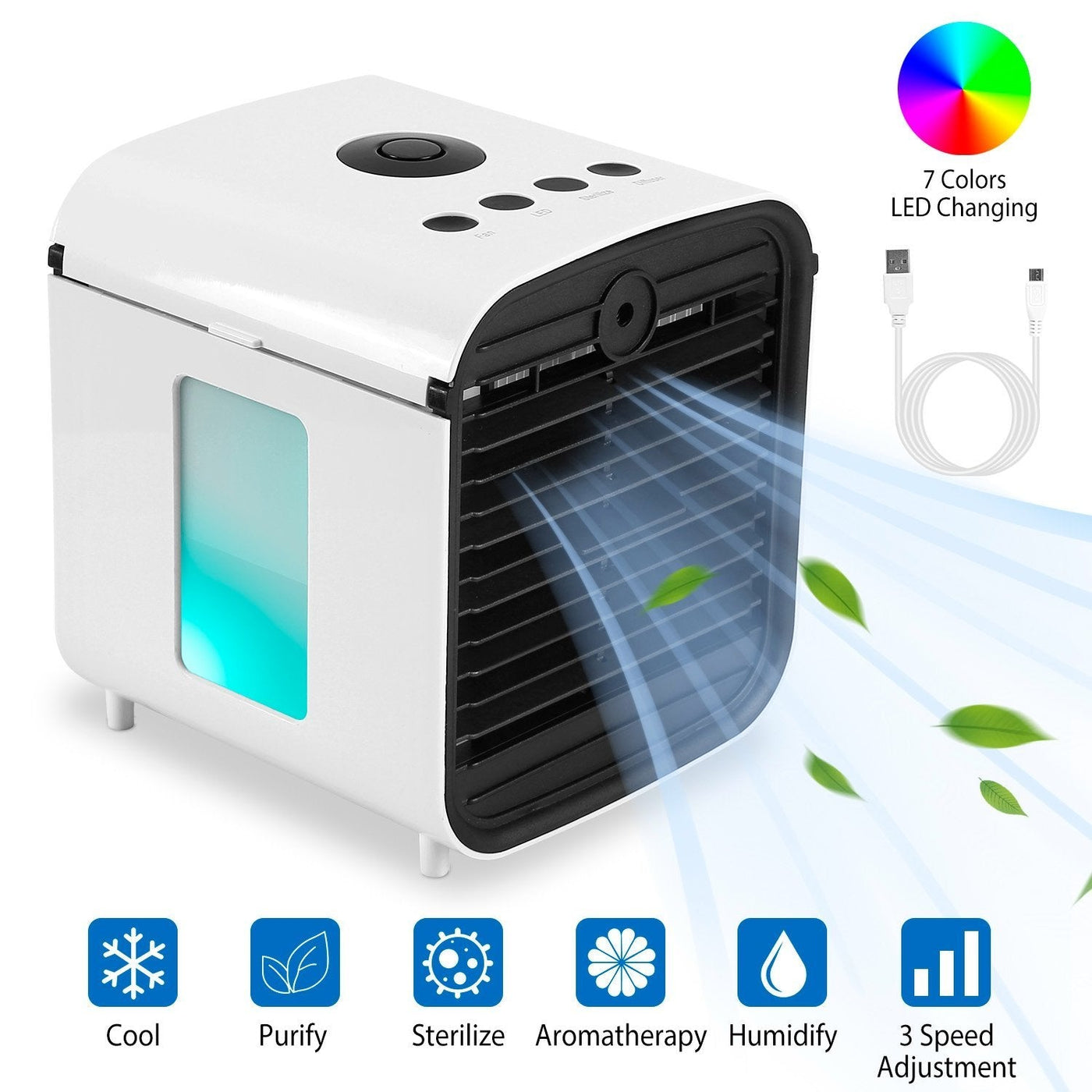Portable Fan | Mini Air Conditioner with 7 LED Colors | Compact Cooling Solution for Refreshing Comfort 0
