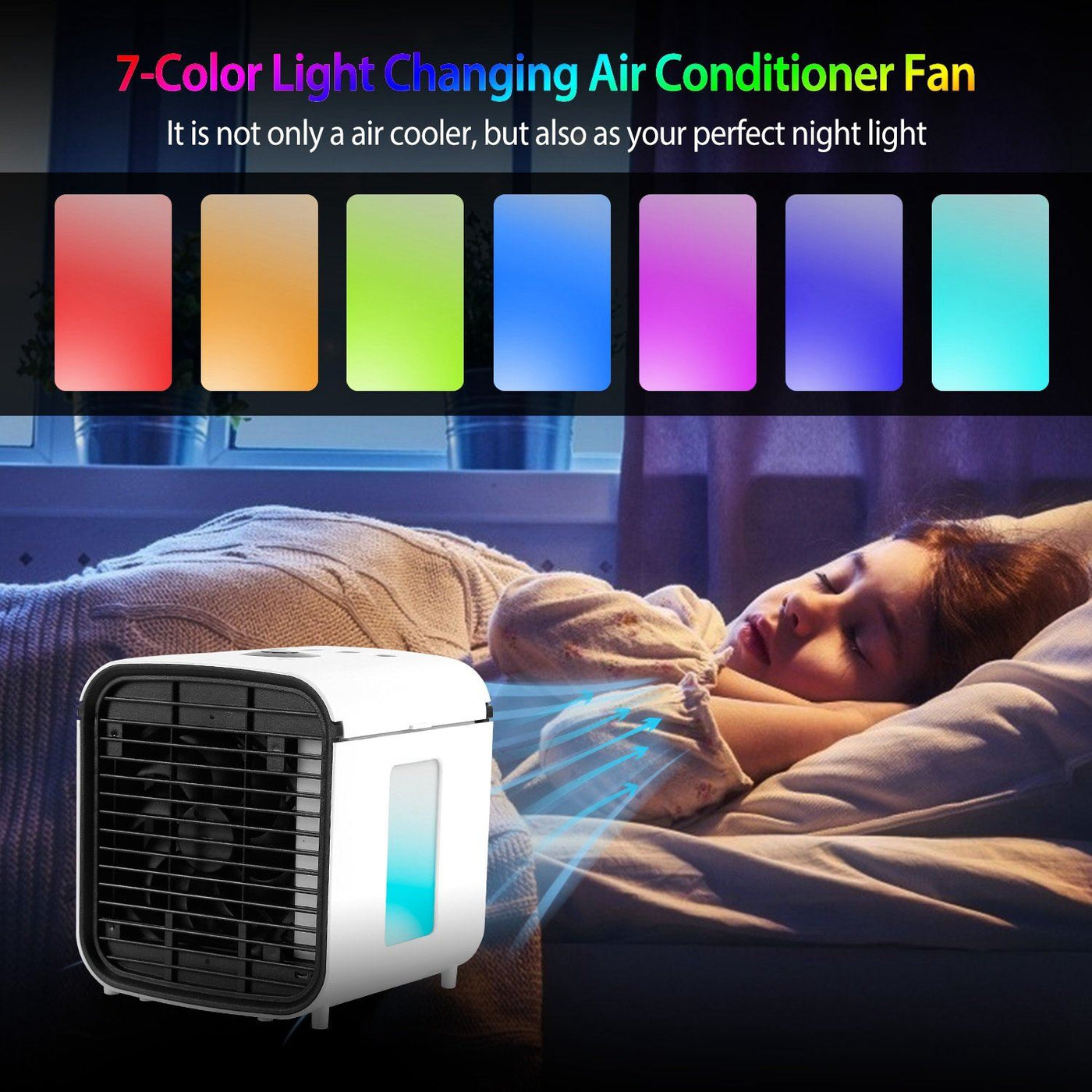 Portable Fan | Mini Air Conditioner with 7 LED Colors | Compact Cooling Solution for Refreshing Comfort 5