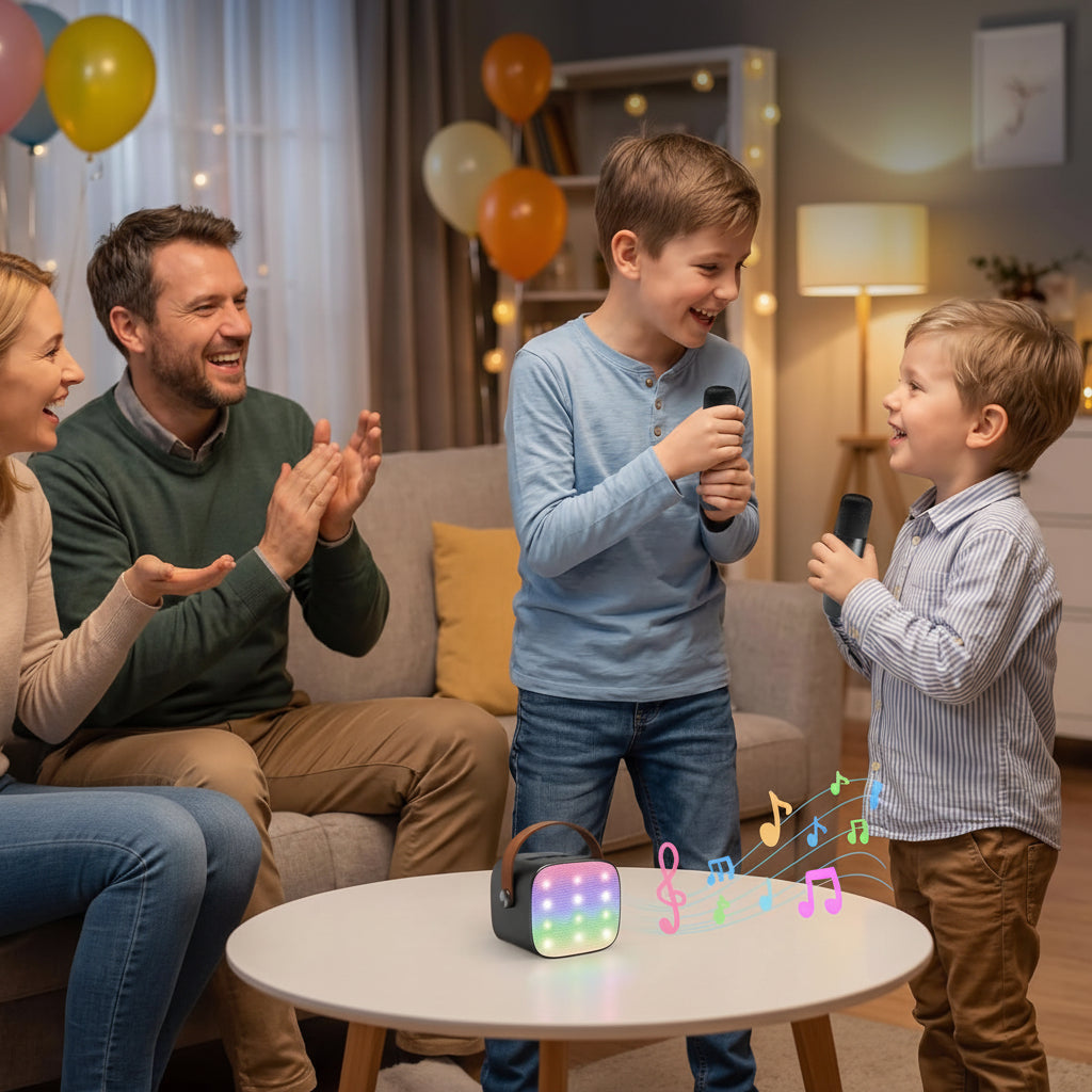 Portable Karaoke Machine | Bluetooth Speaker with LED Lights & Wireless Microphones | Fun for Kids and Family Gatherings 2