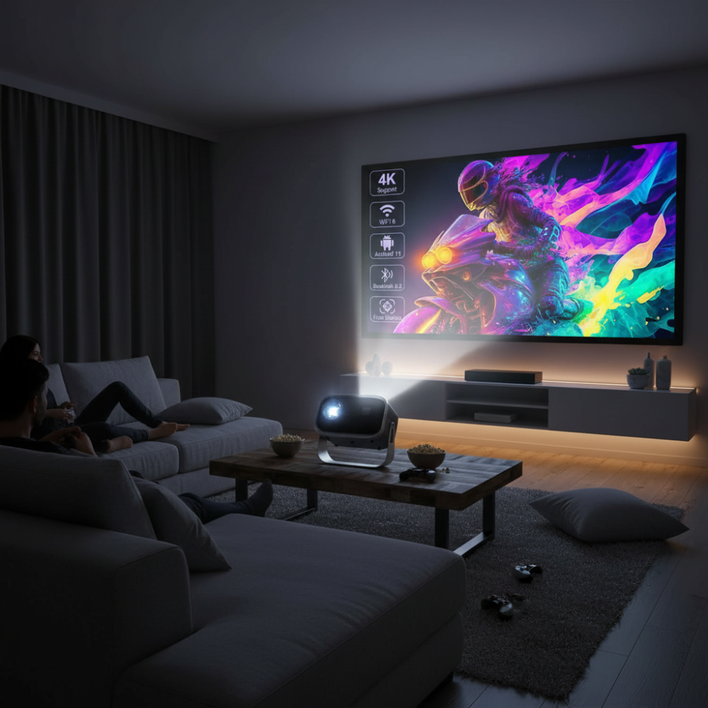 Portable Mini Projector | 4K WiFi Projector with Bluetooth Connectivity | Compact Design for Home Entertainment 0