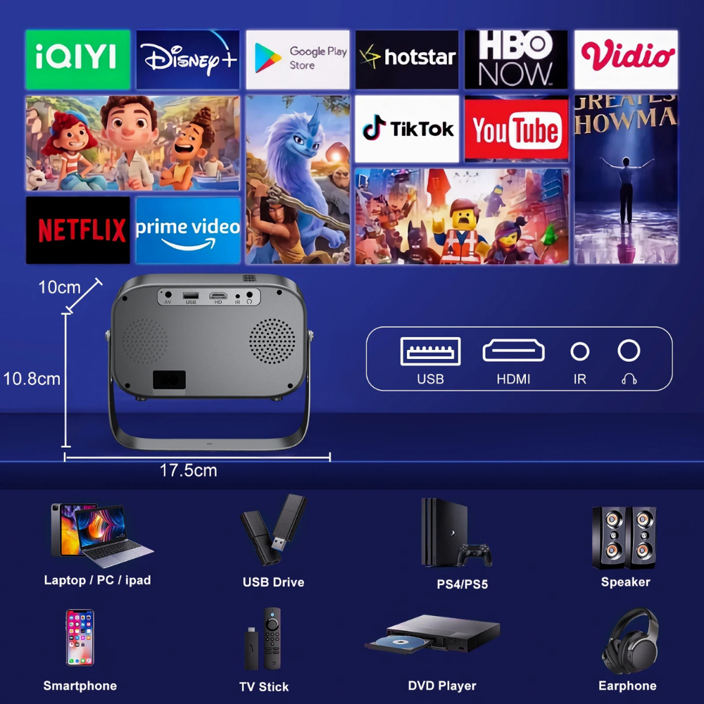 Portable Mini Projector | 4K WiFi Projector with Bluetooth Connectivity | Compact Design for Home Entertainment 2