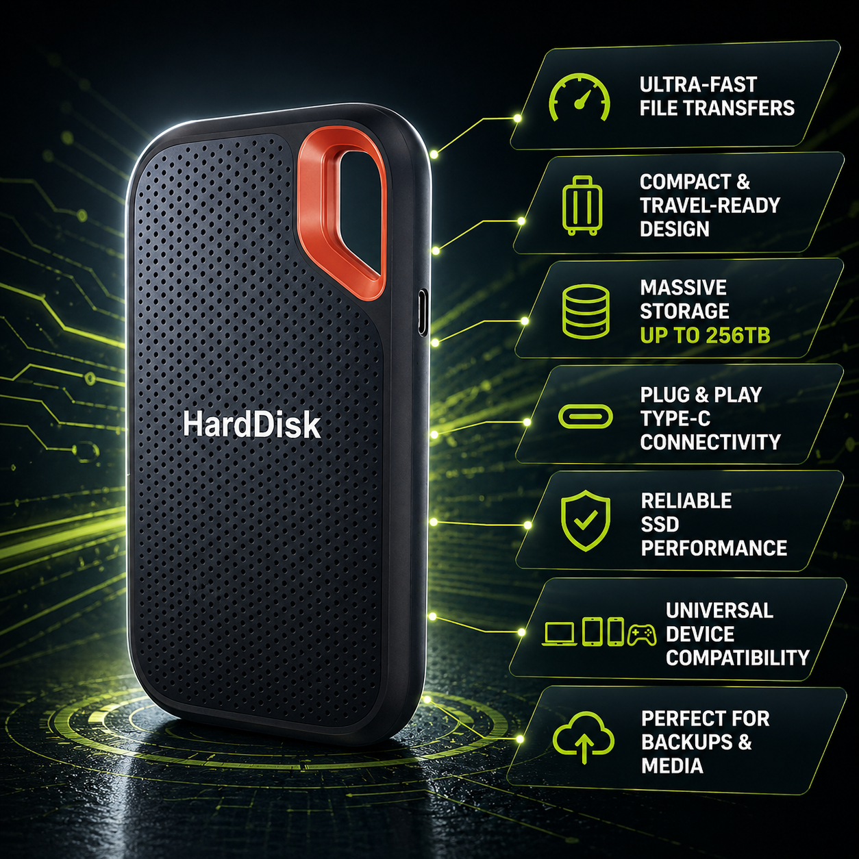 Portable SSD | High-Speed External Hard Drive with Type C Connection | Compact Storage for Fast Data Transfer