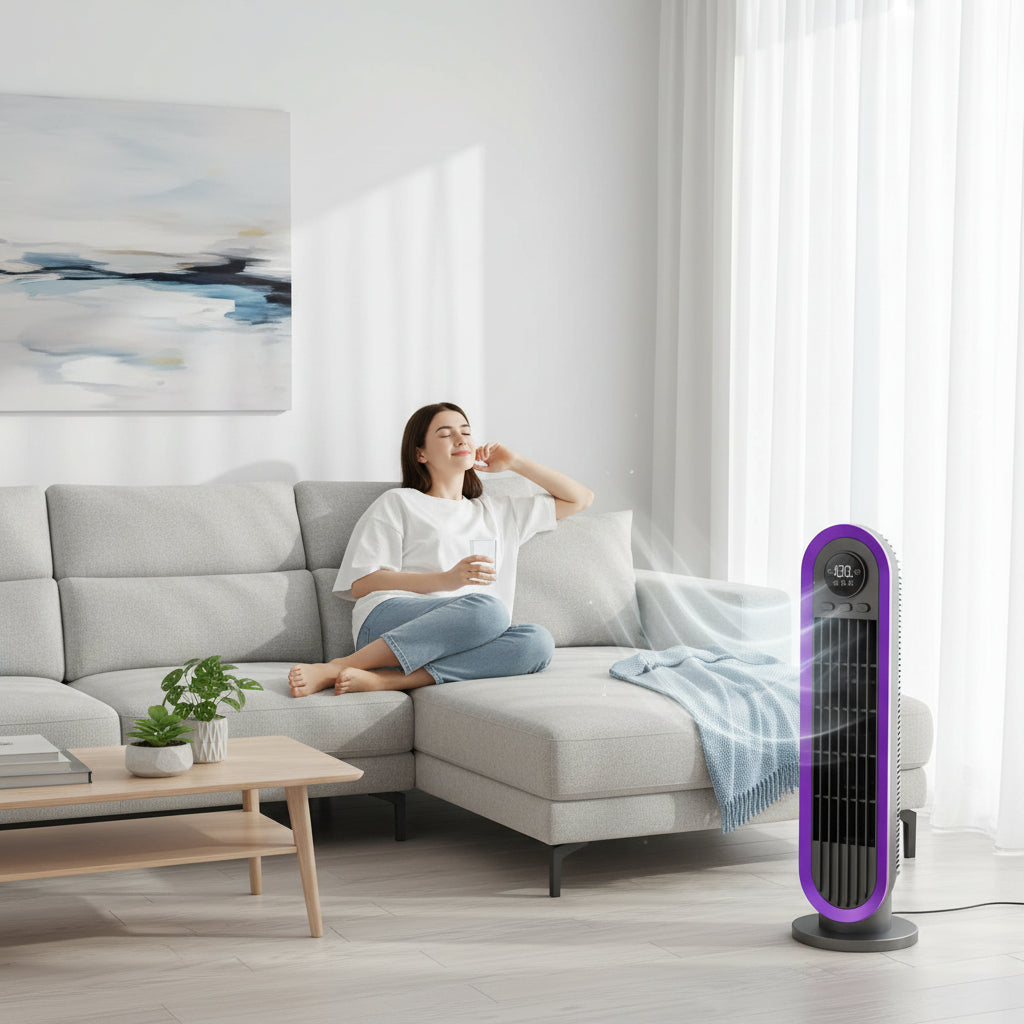 Portable Tower Fan | Bladeless Oscillating Fan with Remote Control | Space-Saving Design for Energy-Efficient Cooling