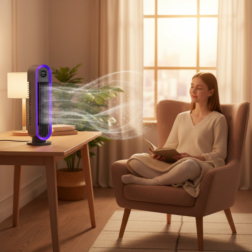 Portable Tower Fan | Bladeless Oscillating Fan with Remote Control | Space-Saving Design for Energy-Efficient Cooling
