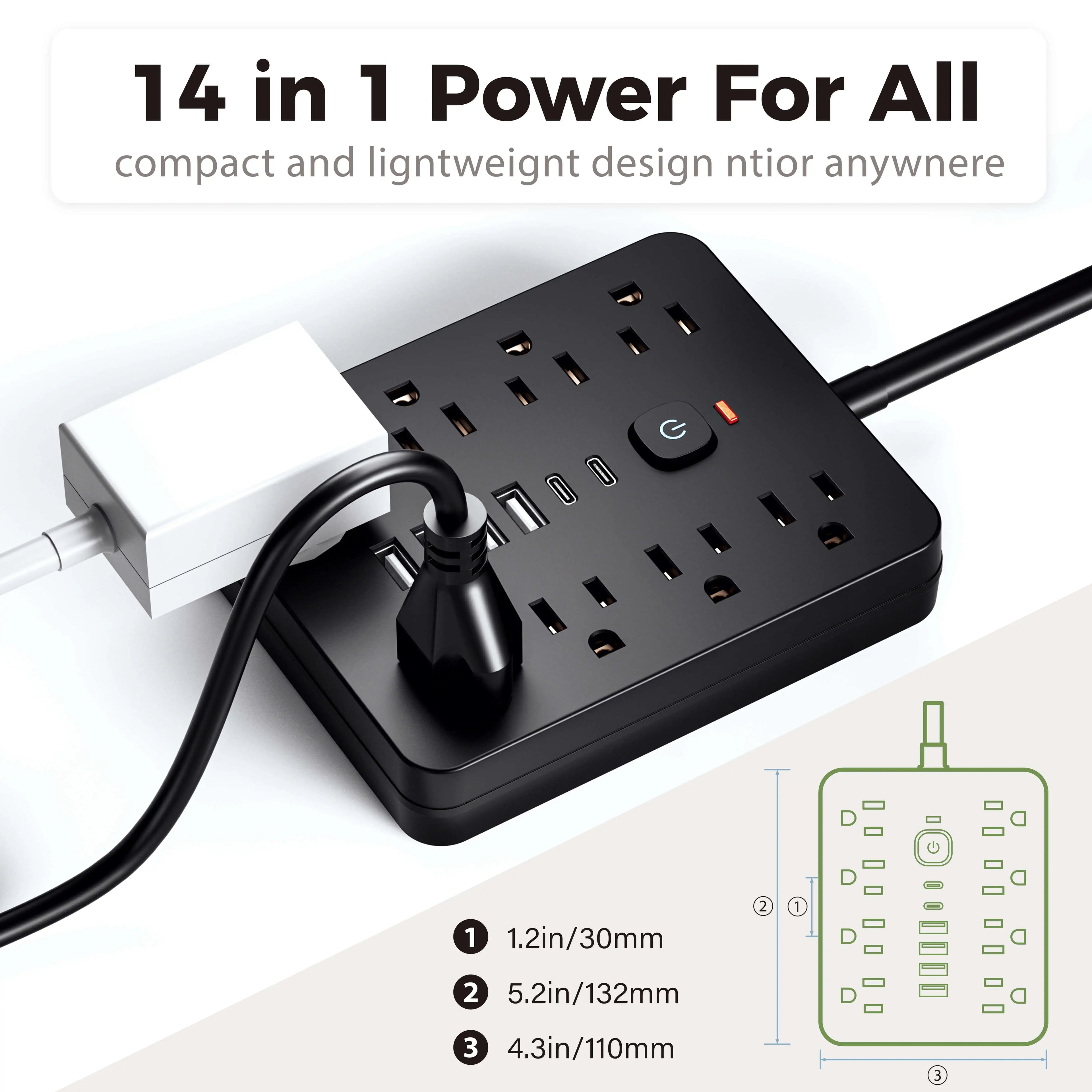 Power Hub | Surge Protector Power Strip with 8 AC Outlets & 4 USB Ports | Safe Charging Solution for Home & Office 7