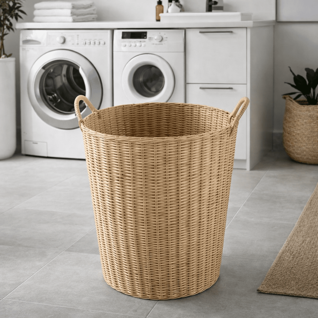 Collapsible Laundry Basket 22 x 24 x 18 cm, Small Washing Basket in Rattan Style, Foldable Storage Basket for Toys