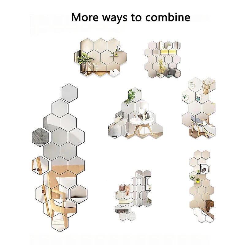 Hexagonal Mirror Wall Stickers, Stick On Mirror Tiles 45 Pack, Self Adhesive Wall Tiles, Decorative Mirrors for Wall_01