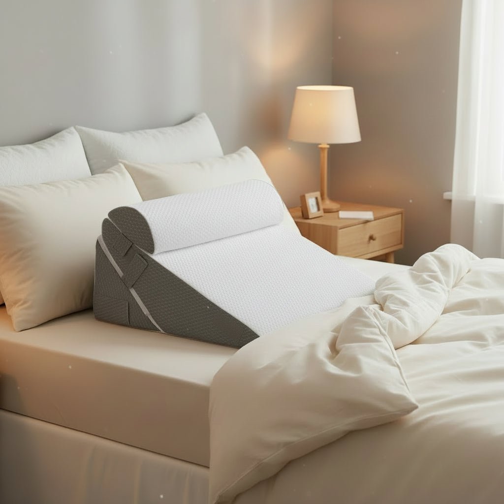 Memory Foam Wedge Pillow, Bed Wedge Pillow for Back and Leg Elevation, Foldable Ergonomic Pillow with Washable Cover