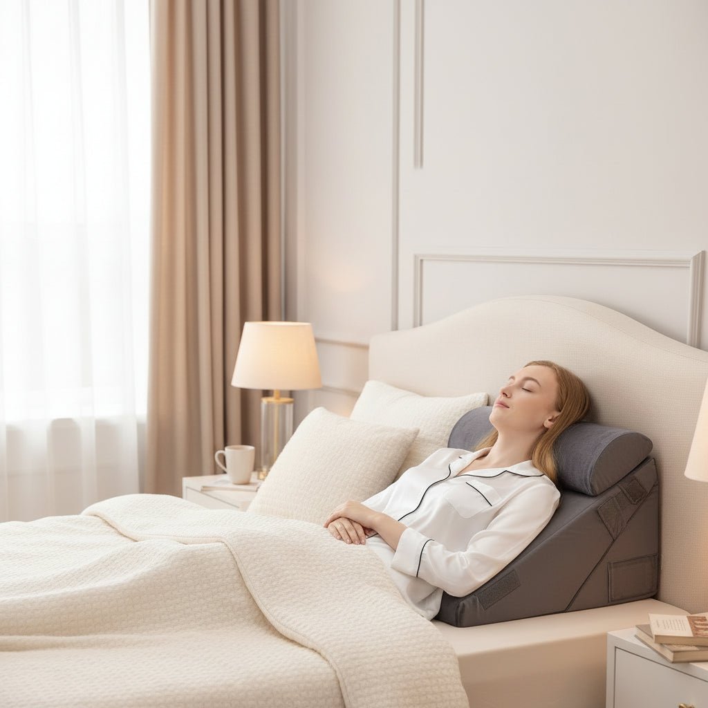 Memory Foam Wedge Pillow, Bed Wedge Pillow for Back and Leg Elevation, Foldable Ergonomic Pillow with Washable Cover