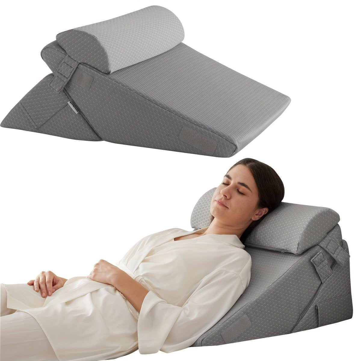 Memory Foam Wedge Pillow, Bed Wedge Pillow for Back and Leg Elevation, Foldable Ergonomic Pillow with Washable Cover_09
