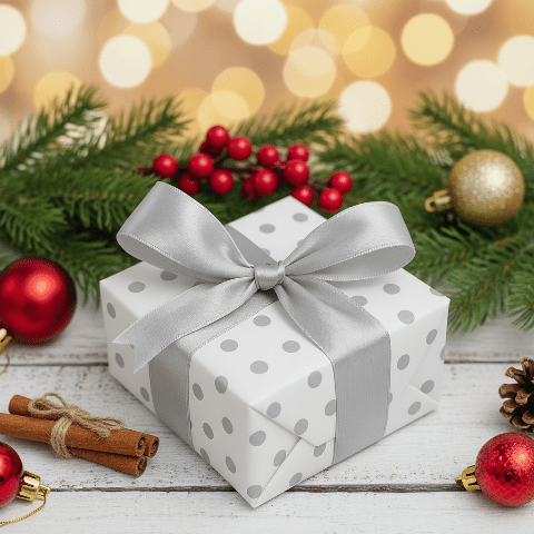 Christmas Wrapping Paper with Satin Ribbon, Recyclable Gift Wrap Set of 3 Sheets 50 x 70 cm, Birthday Wrapping Paper