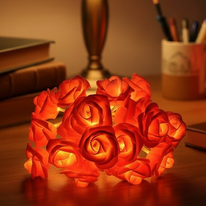 Battery Fairy Lights with Roses, Warm White Flower String Lights, Bedroom Fairy Lights, Valentines Day Decorations