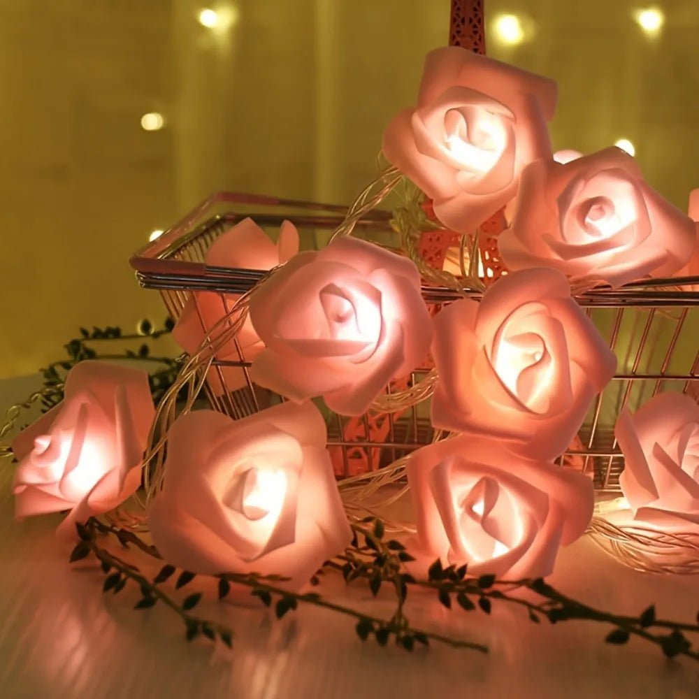Battery Fairy Lights with Roses, Warm White Flower String Lights, Bedroom Fairy Lights, Valentines Day Decorations_03