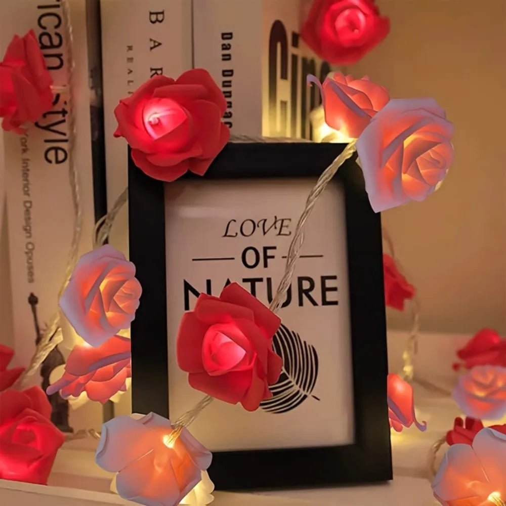 Battery Fairy Lights with Roses, Warm White Flower String Lights, Bedroom Fairy Lights, Valentines Day Decorations_04